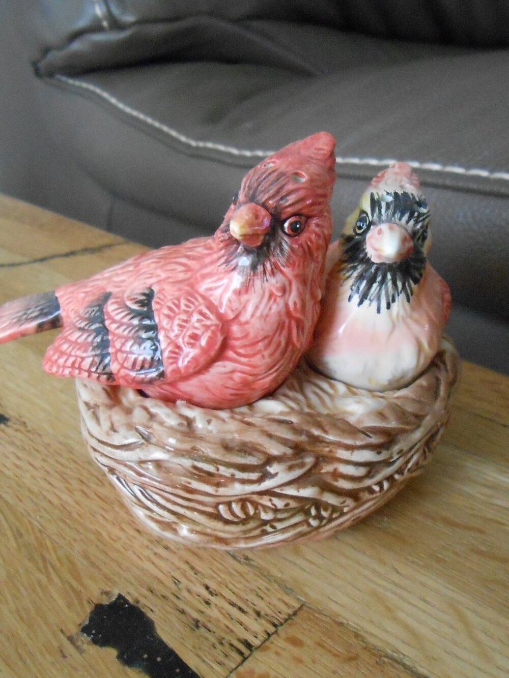 Salt & Pepper Shakers Pair of Red Birds Sitting on Nest